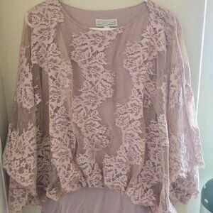 Blush Lace Batwing Top by The Muses Lounge, Size L